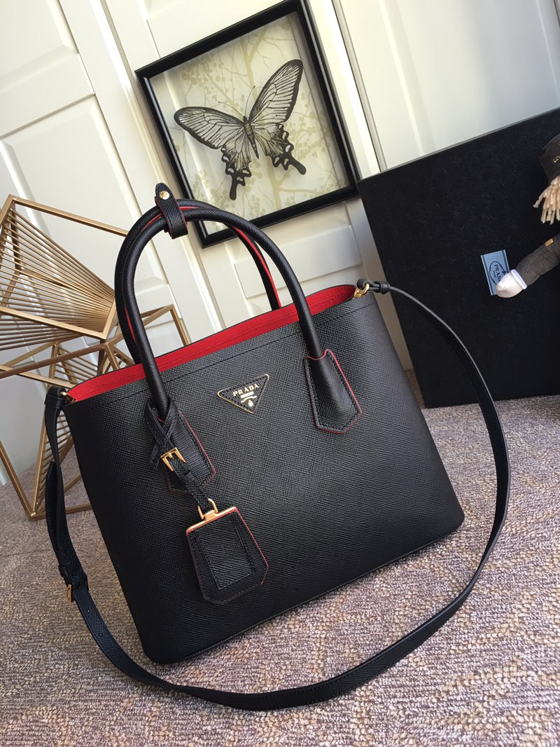 Prada Double Saffiano Leather Bag Shoulder Bag Black 1BG775